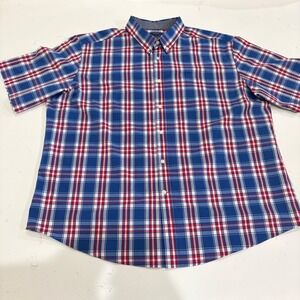Mason James Mens XXL Blue Red White Plaid Short Sleeve Stretch Button Down Shirt